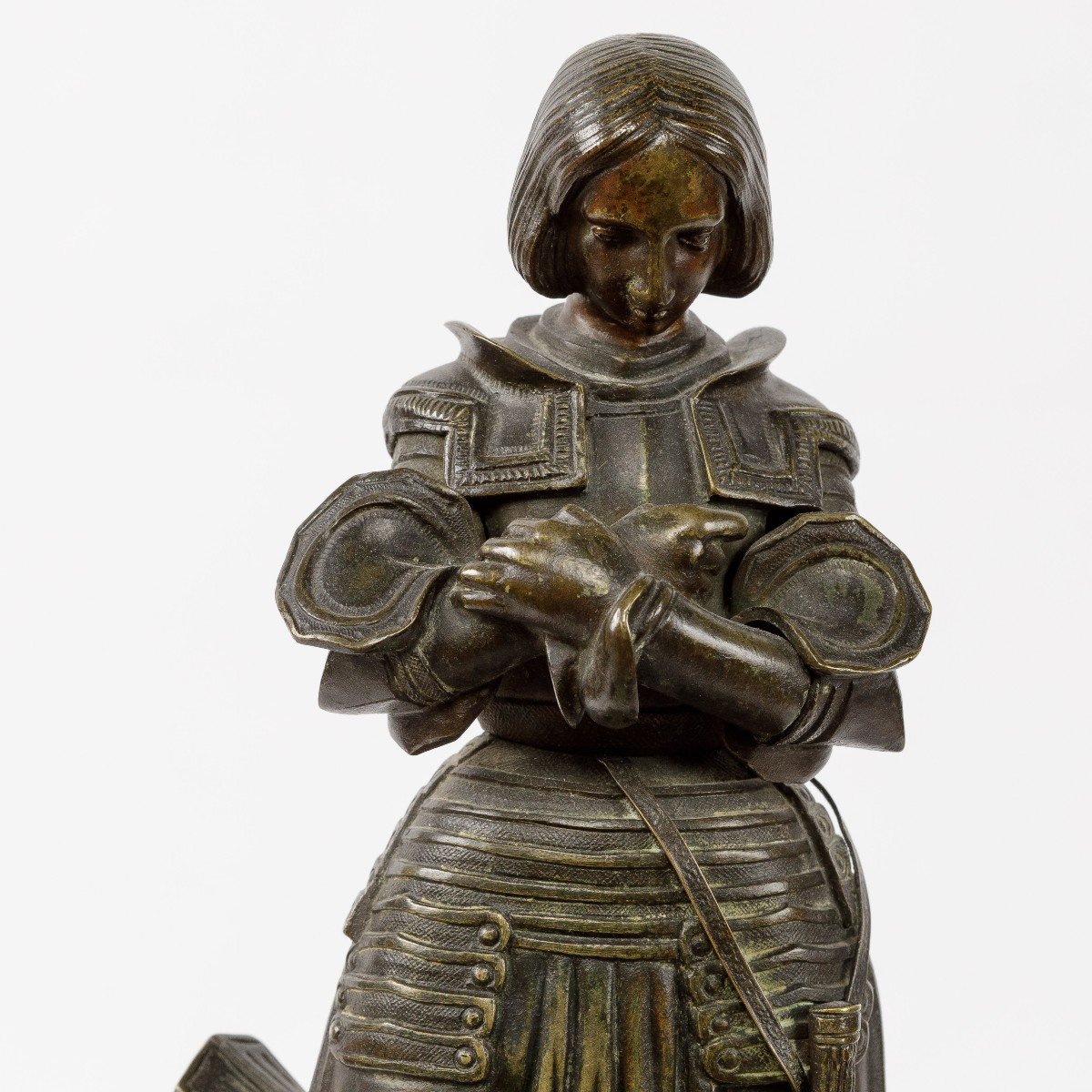 19th Century Bronze And Marble Clock With Statuette Of Jeanne d'Arc-photo-3