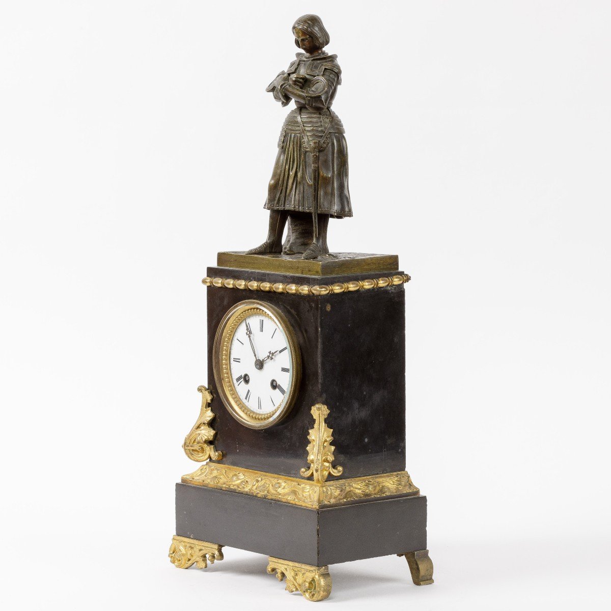 19th Century Bronze And Marble Clock With Statuette Of Jeanne d'Arc-photo-1