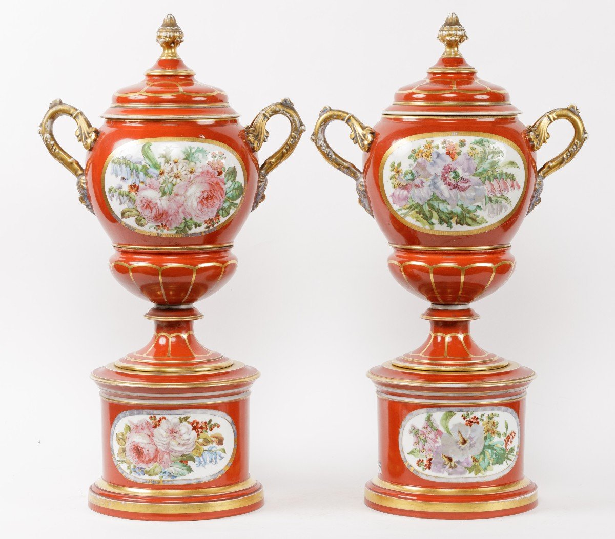Paire De Vases En Porcelaine Peint Vieux Paris 19eme-photo-6