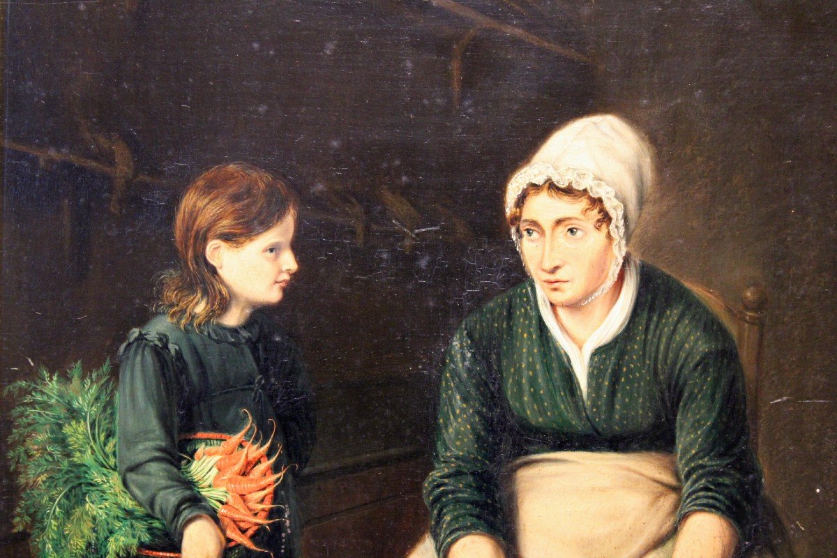 19th Century Painting "mother And Her Little Daughter" Signed J.j. Berkman, Year 1820-photo-3