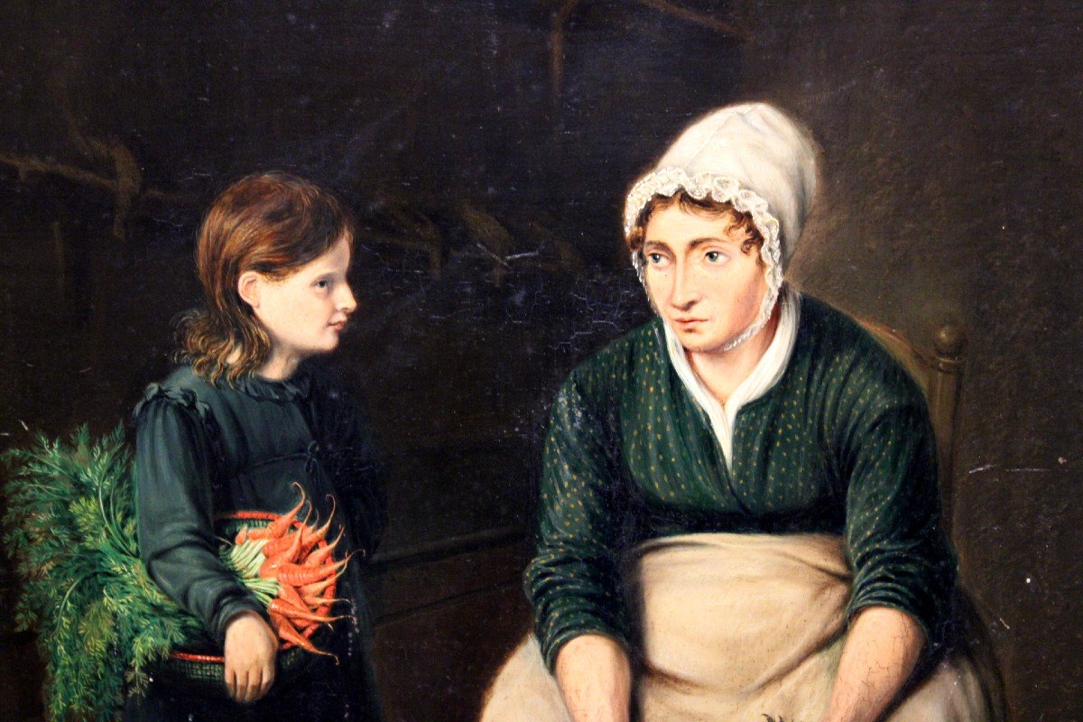 19th Century Painting "mother And Her Little Daughter" Signed J.j. Berkman, Year 1820-photo-1