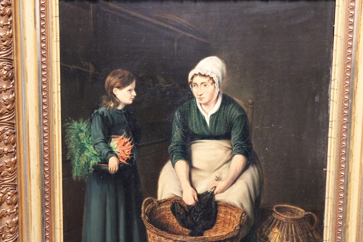 19th Century Painting "mother And Her Little Daughter" Signed J.j. Berkman, Year 1820-photo-6