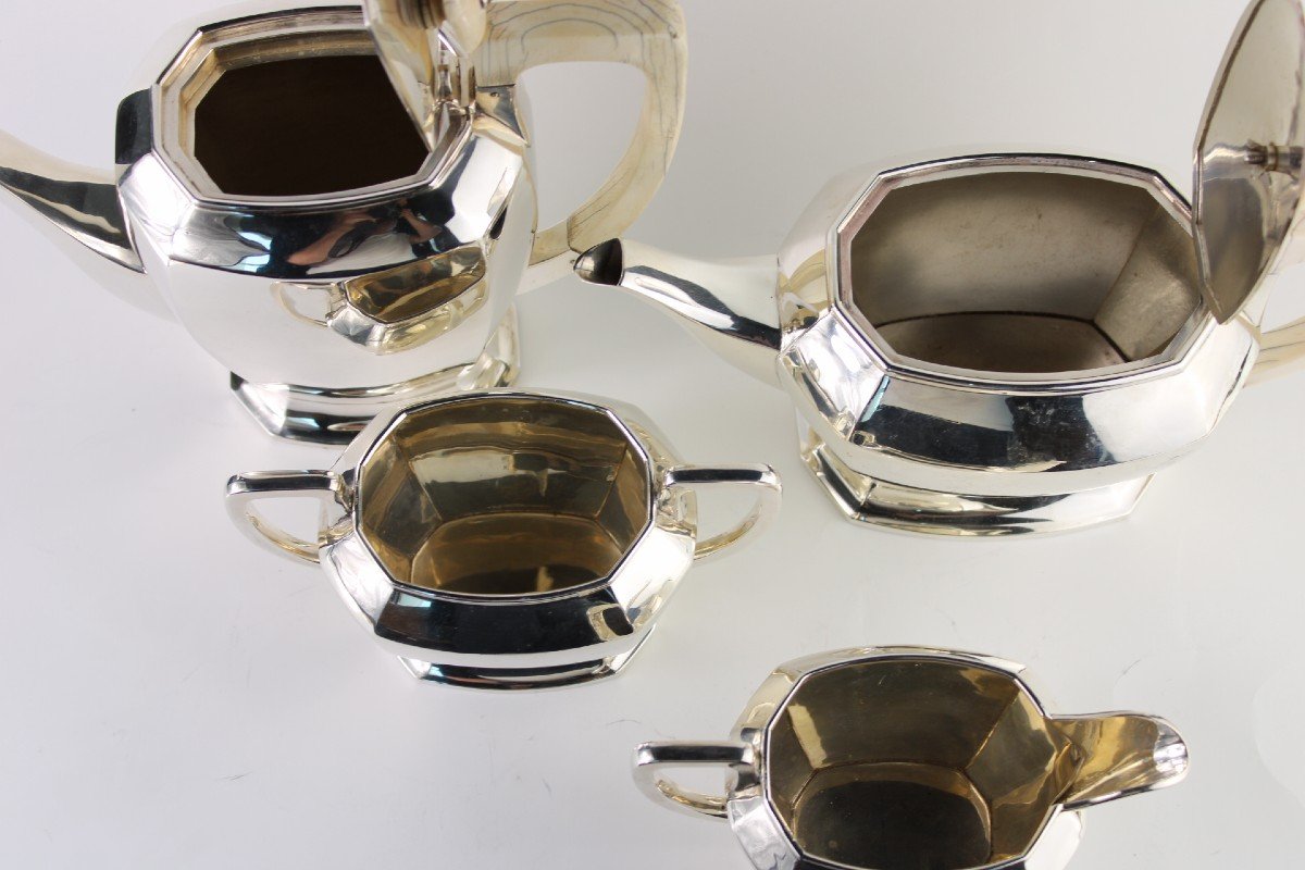 Service d&#039;Epoque Art Deco &agrave; Caf&eacute; Et Th&eacute; 4 Pieces En Argent Massif Sterling 925 Anglais-photo-3