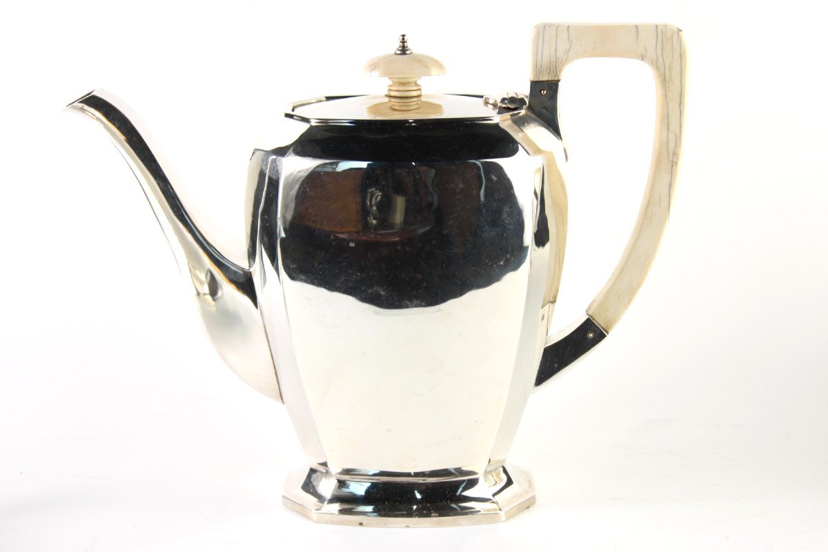 Service d&#039;Epoque Art Deco &agrave; Caf&eacute; Et Th&eacute; 4 Pieces En Argent Massif Sterling 925 Anglais-photo-2