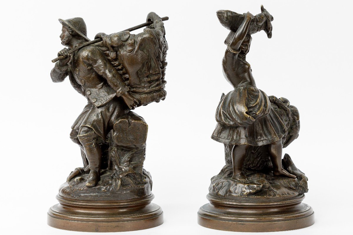 Paire De Sculptures 19eme En Bronze  "la Famille De Pêcheurs"-photo-2