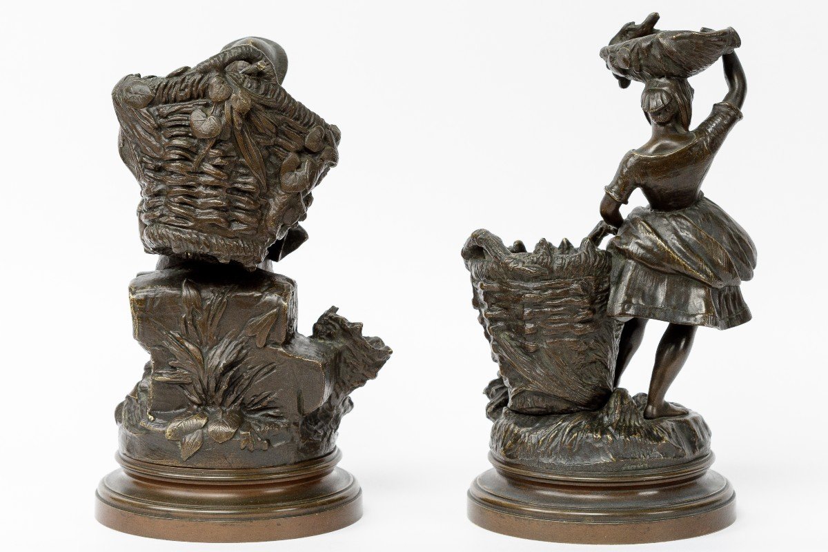 Paire De Sculptures 19eme En Bronze  "la Famille De Pêcheurs"-photo-3