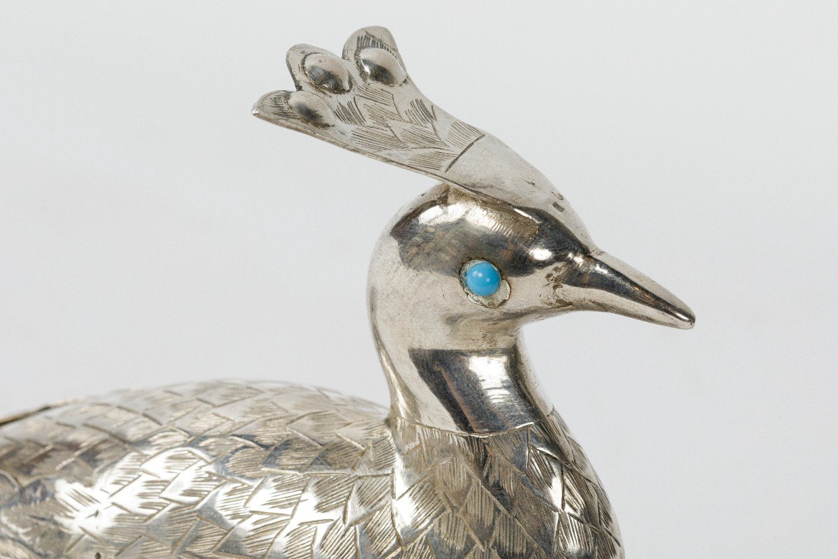 An Oriental Sterling Silver Sculpture Of A Bird -photo-3