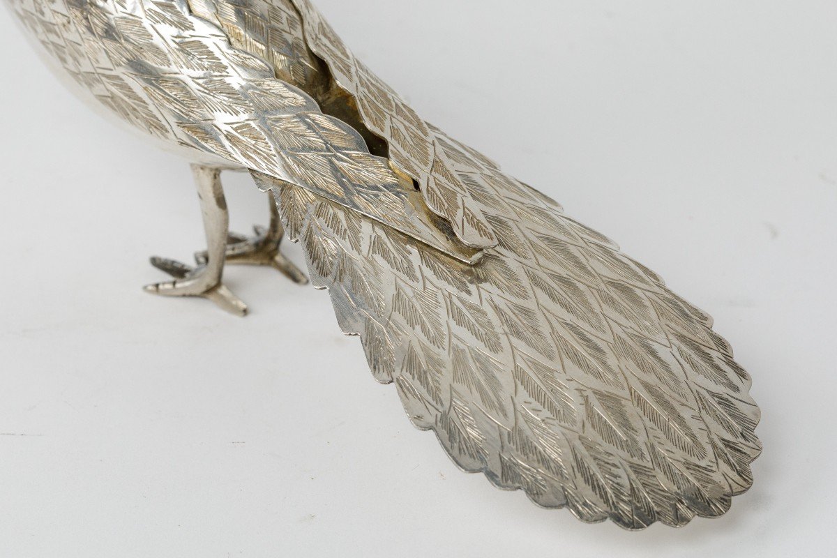 An Oriental Sterling Silver Sculpture Of A Bird -photo-4