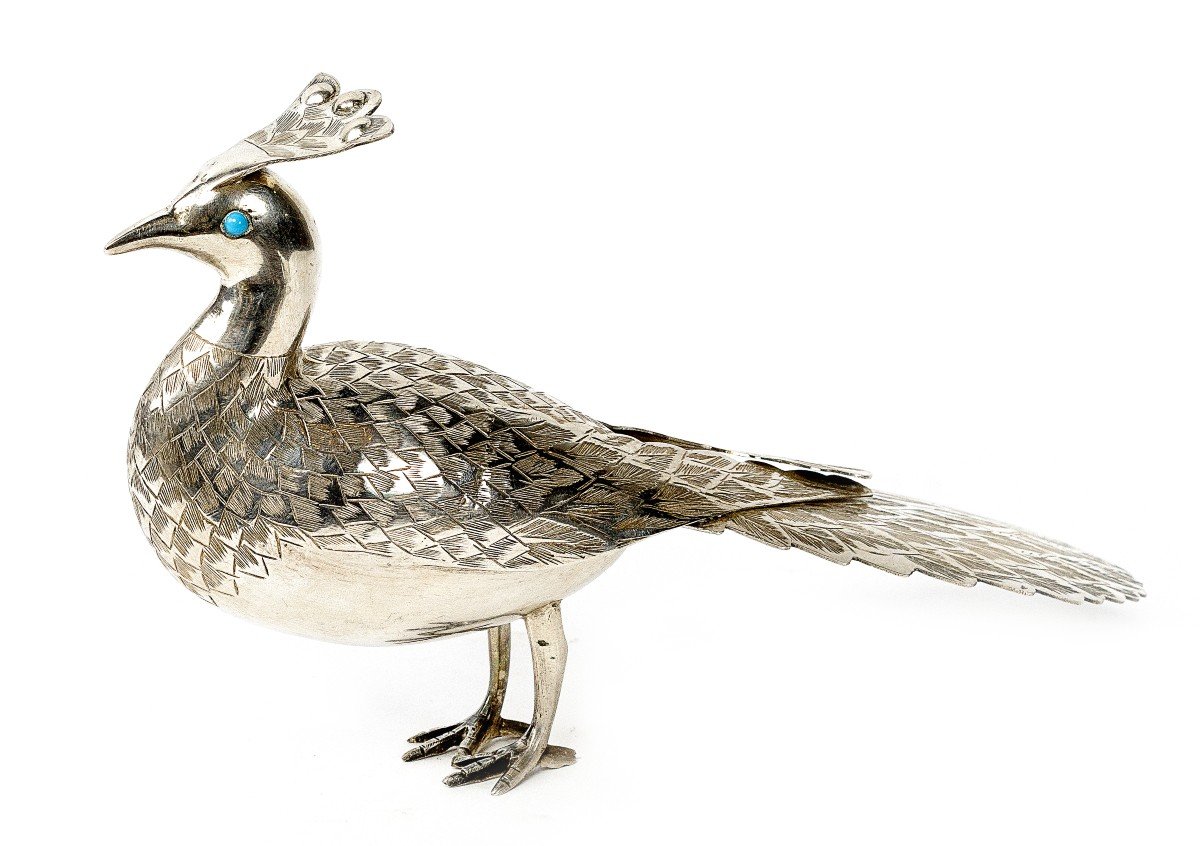 An Oriental Sterling Silver Sculpture Of A Bird 