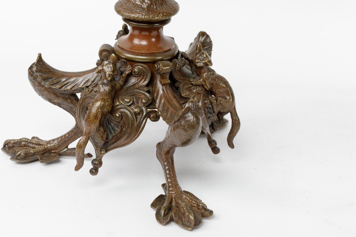 Pair Of Bronze Candlesticks, 19th C.  Signed J. Moigniez-photo-2