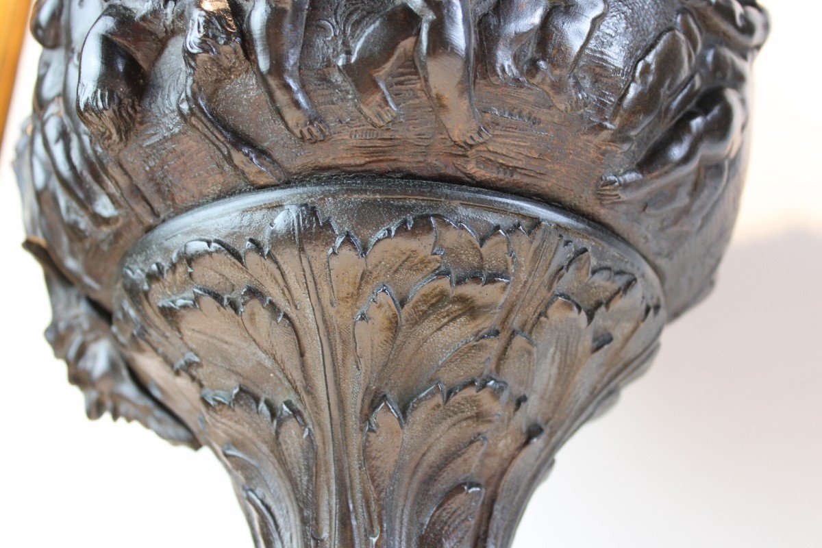 Pair Of Napoleon III Epoque Bronze Vases, Decorated With Motifs After Clodion -photo-2