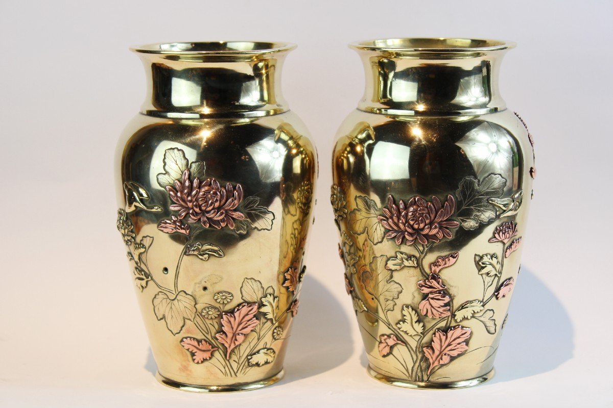 Paire De Vases En Bronze Japonaise d'Epoque Meiji-photo-2