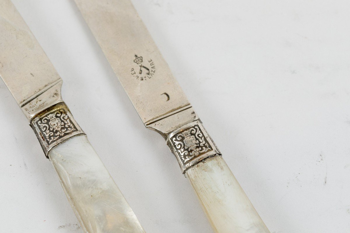 Seven Dessert Knives In Silver And Mother-of-pearl 19th-photo-2