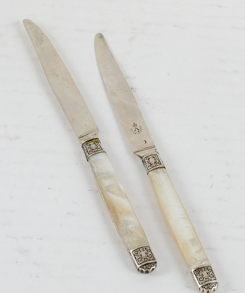 Seven Dessert Knives In Silver And Mother-of-pearl 19th-photo-1