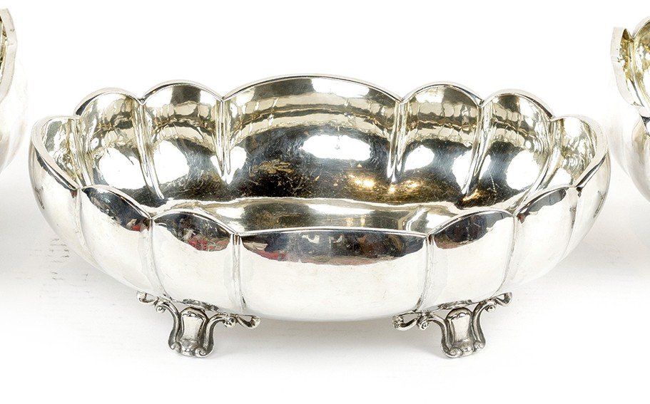 Series Of Three Large Bowls In 950 Sterling Silver,  Belgium Made-photo-4