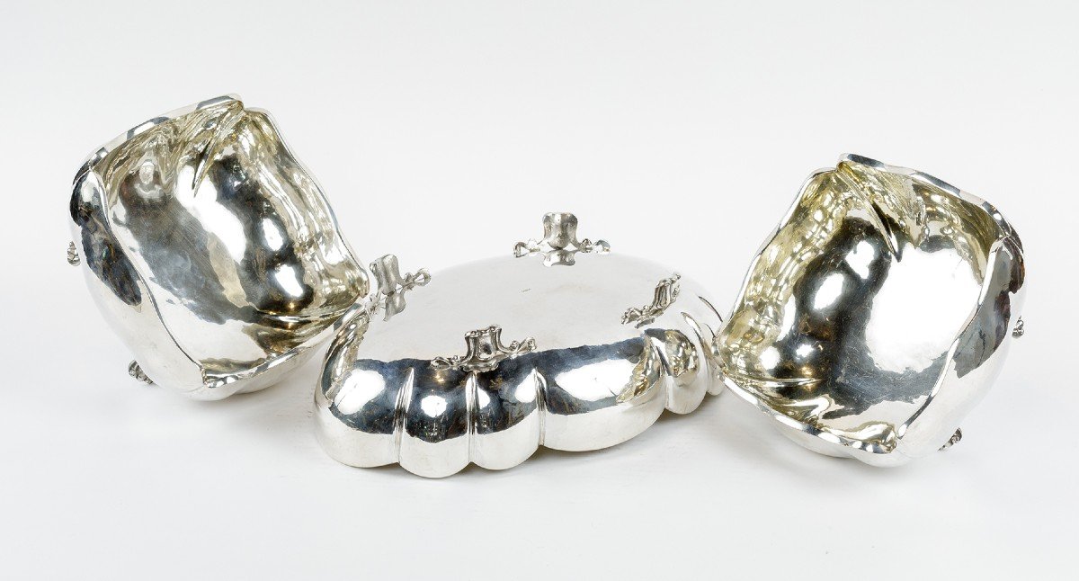 Series Of Three Large Bowls In 950 Sterling Silver,  Belgium Made-photo-4