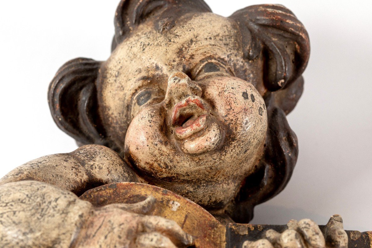 Pair Of Carved Wooden Child Musicians Circa 1900-photo-1