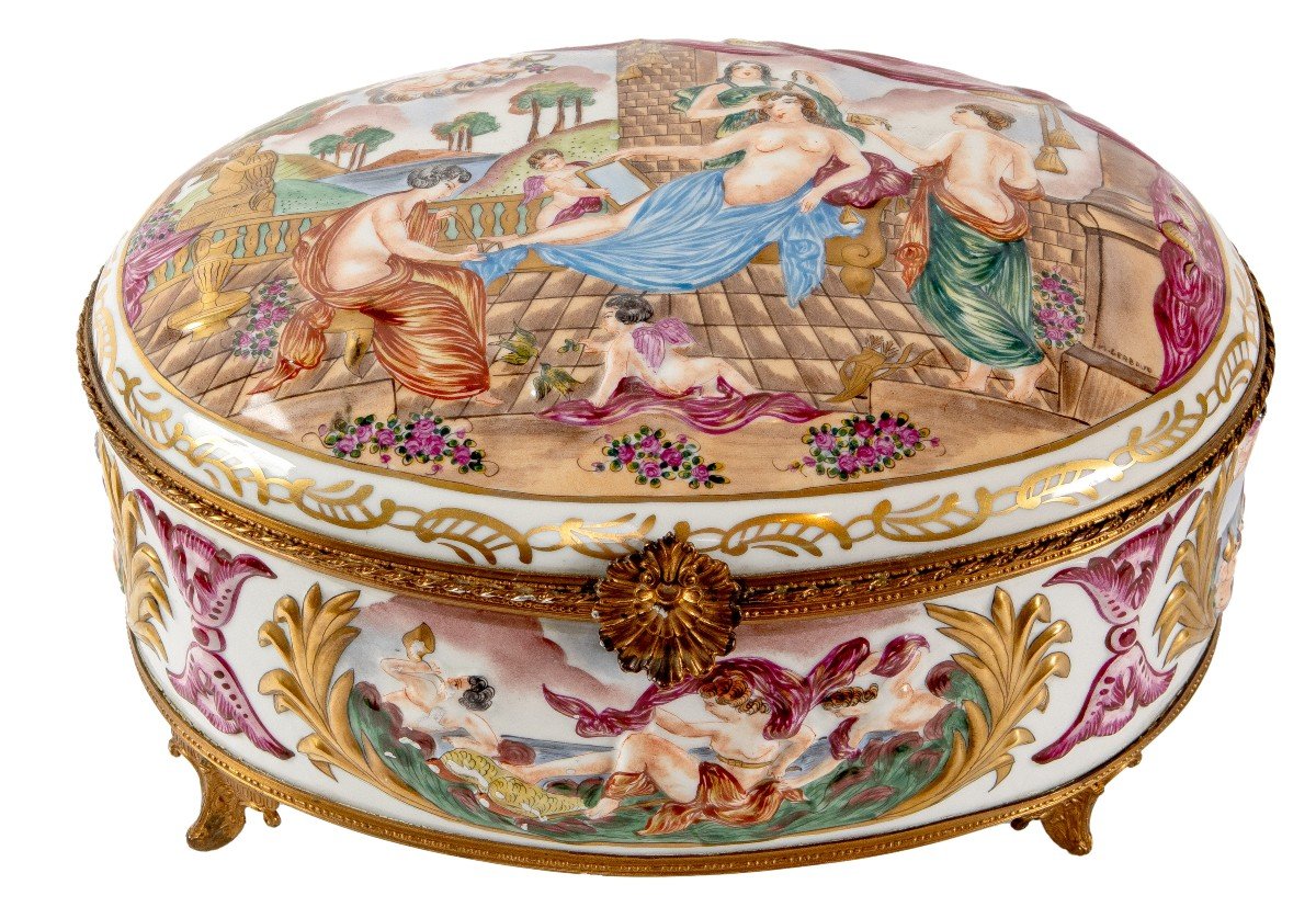 Grand Boite A Bijoux En Porcelaine Capo Di Monte