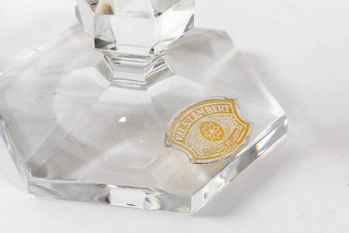 Pair Of Val Saint Lambert Cut Crystal Candlesticks-photo-3