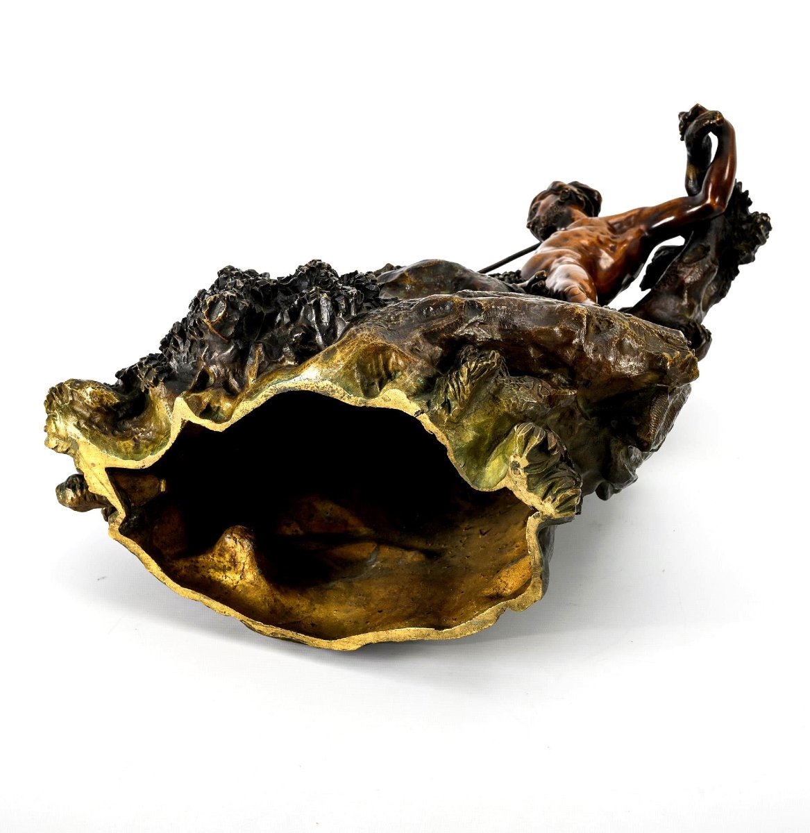 Large 19th Century Bronze Sculpture "the Fight Against The Tiger" By Jacques Auguste Fauginet-photo-1