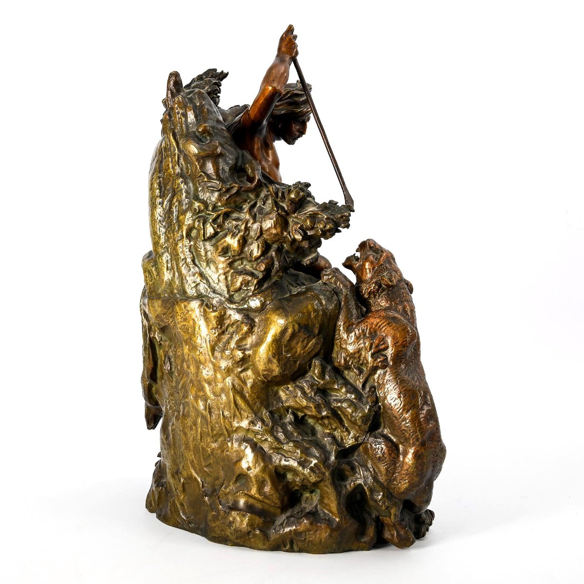 Large 19th Century Bronze Sculpture "the Fight Against The Tiger" By Jacques Auguste Fauginet-photo-2