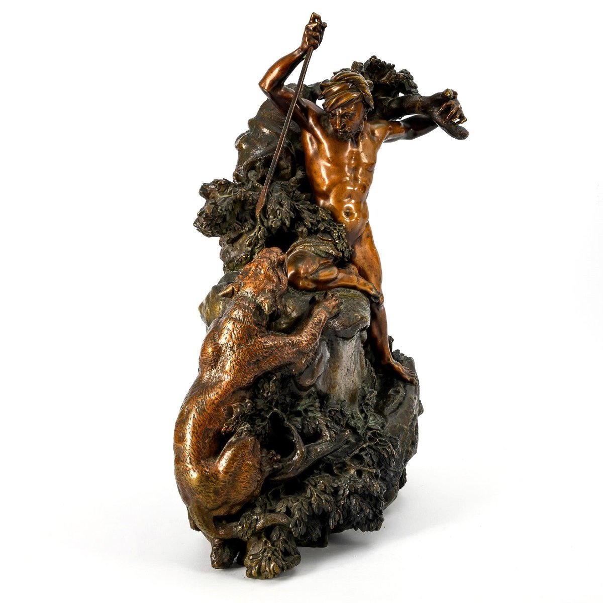 Large 19th Century Bronze Sculpture "the Fight Against The Tiger" By Jacques Auguste Fauginet-photo-3