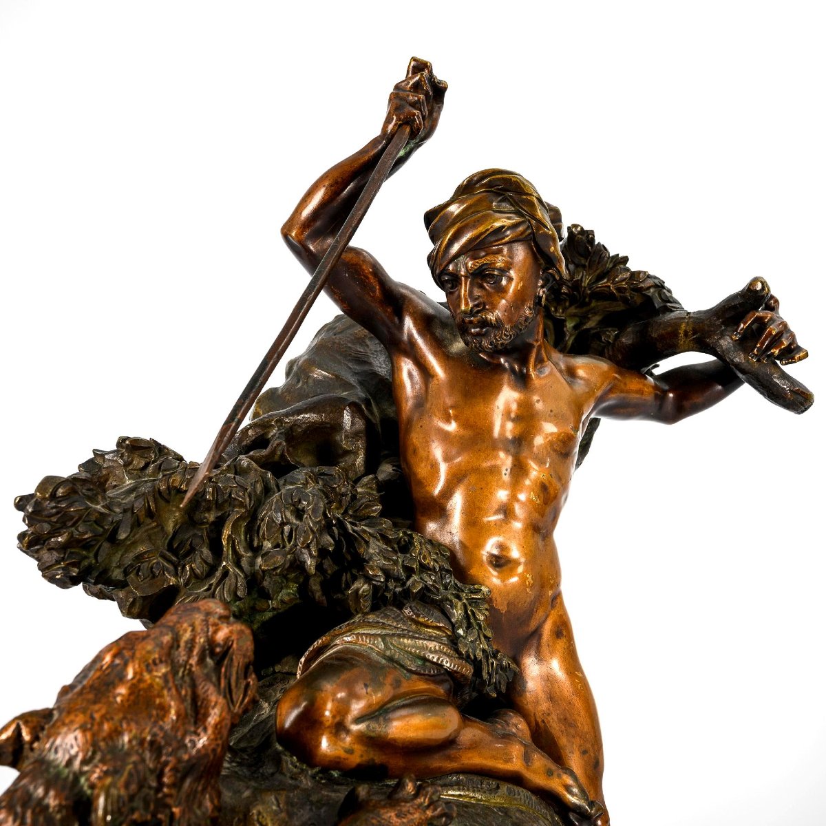 Large 19th Century Bronze Sculpture "the Fight Against The Tiger" By Jacques Auguste Fauginet-photo-4