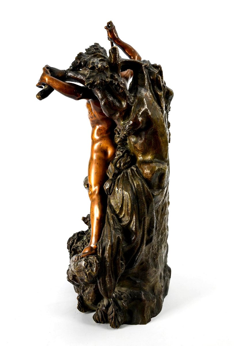 Large 19th Century Bronze Sculpture "the Fight Against The Tiger" By Jacques Auguste Fauginet-photo-5