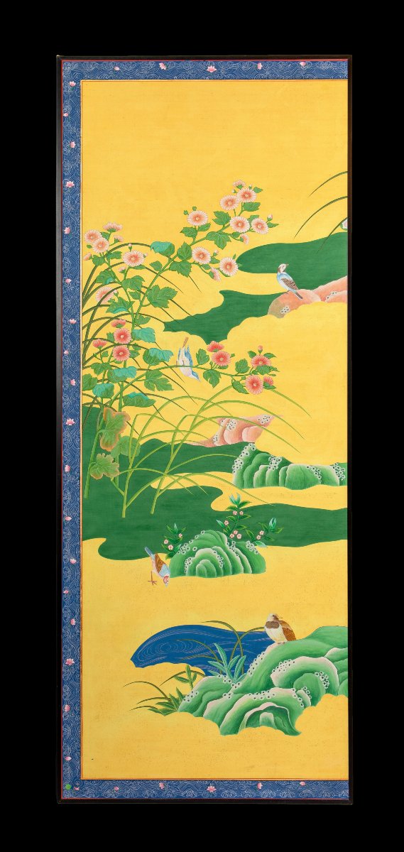 Décoration Murale Japonaise Peint En Soie De Six Pièces. 20e Siècle-photo-5