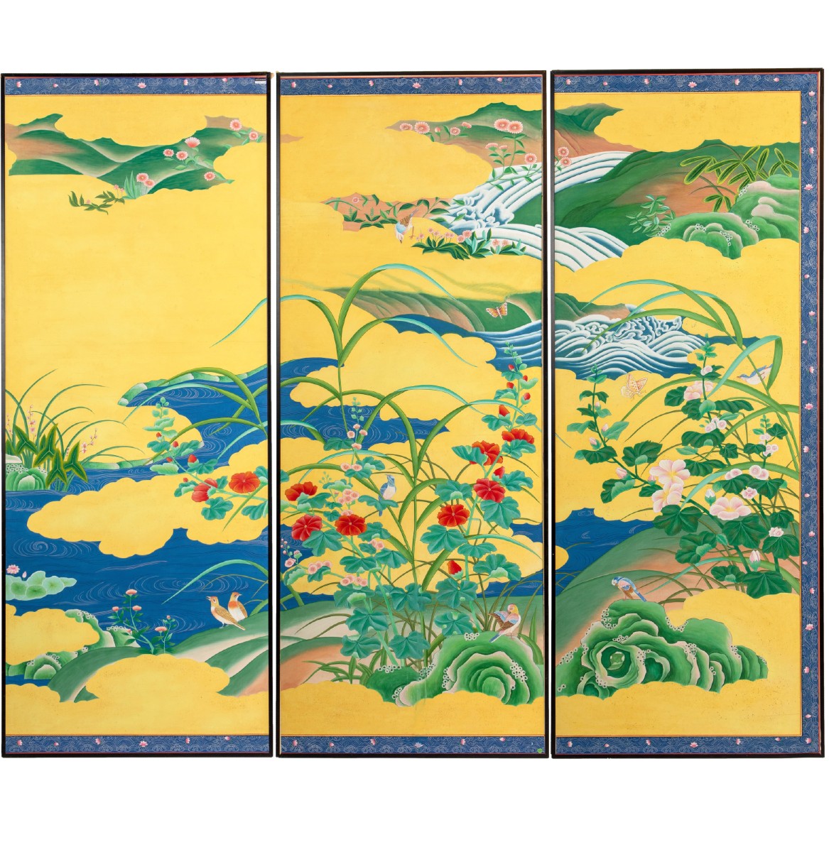Décoration Murale Japonaise Peint En Soie De Six Pièces. 20e Siècle