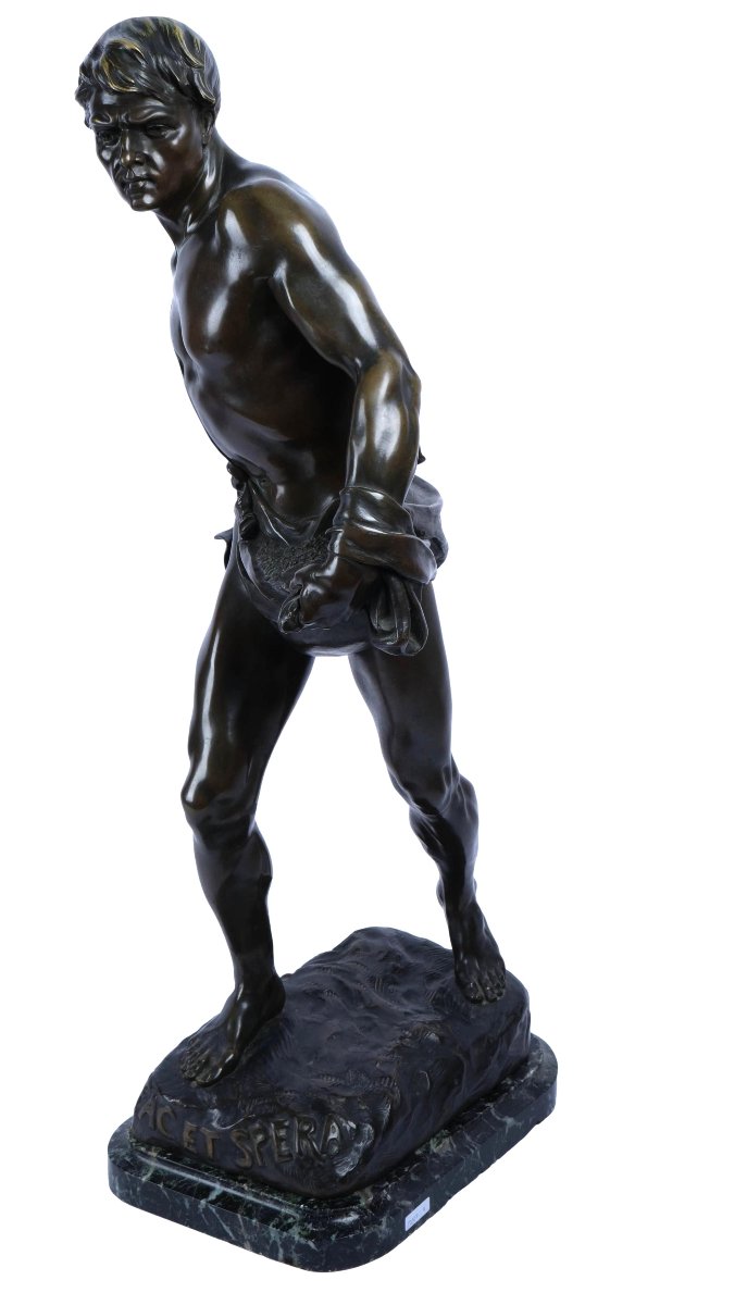 Bronze After Henri Désiré Gauquié The Sower “fac Et Spera”-photo-2