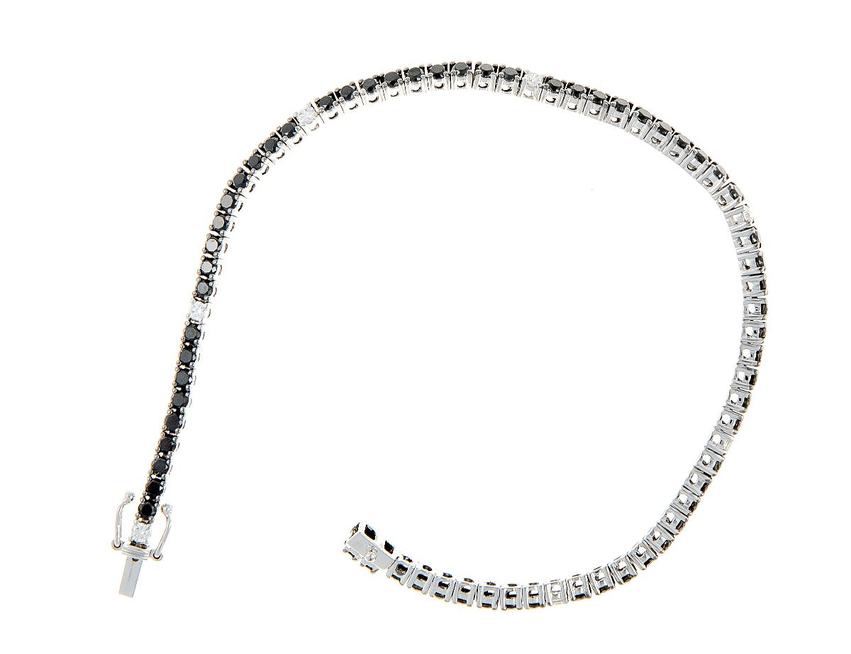 Bracelet Tennis En Or Blanc 18ct Sertie De Diamants Noir Et Blanc-photo-2