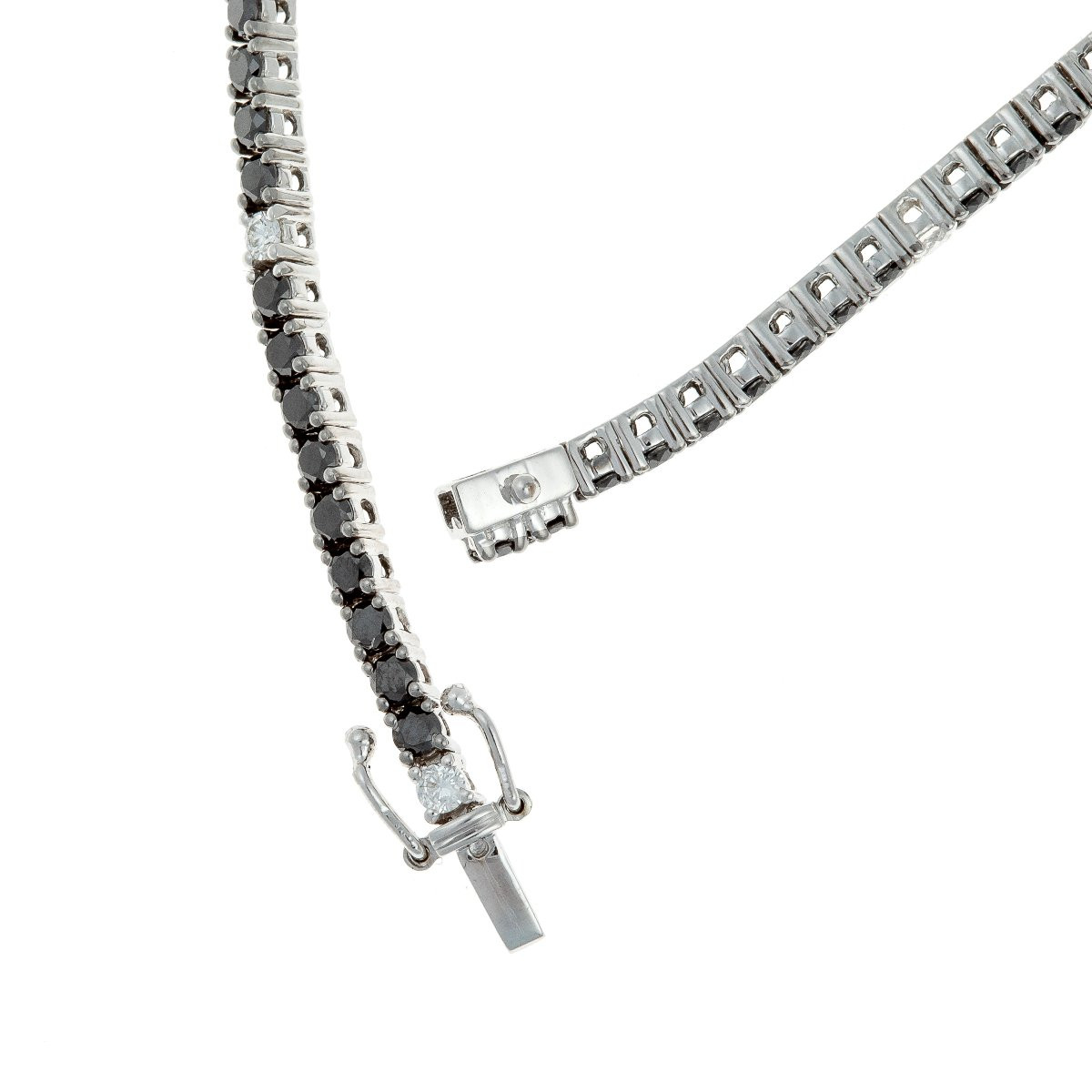 Bracelet Tennis En Or Blanc 18ct Sertie De Diamants Noir Et Blanc-photo-4