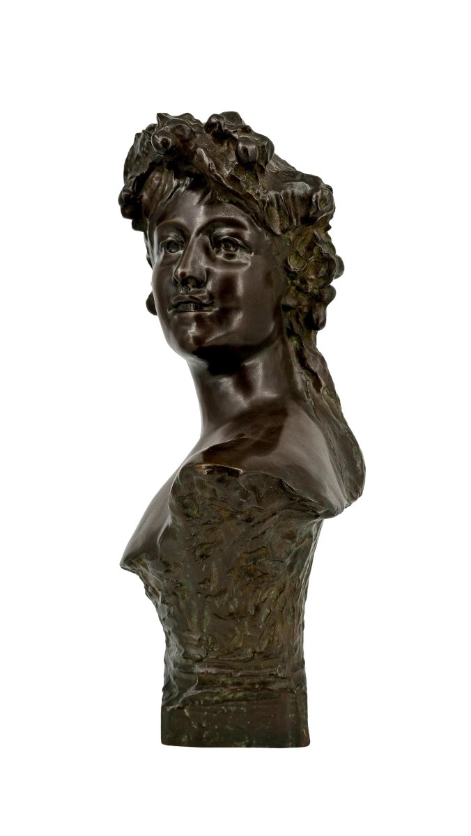 Bronze Bust Of A Young Woman, Jef Lambeaux (1852-1908)-photo-2