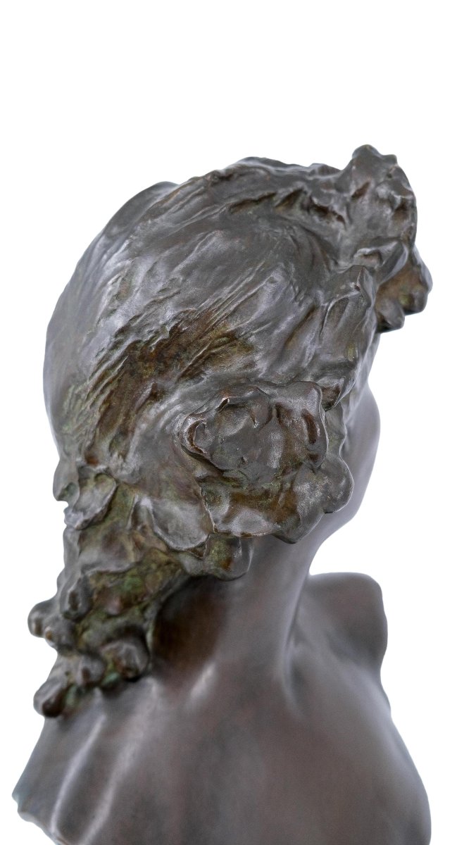 Bronze Bust Of A Young Woman, Jef Lambeaux (1852-1908)-photo-1