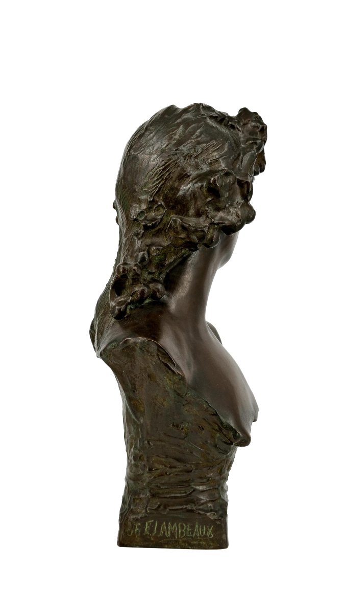 Bronze Bust Of A Young Woman, Jef Lambeaux (1852-1908)-photo-3