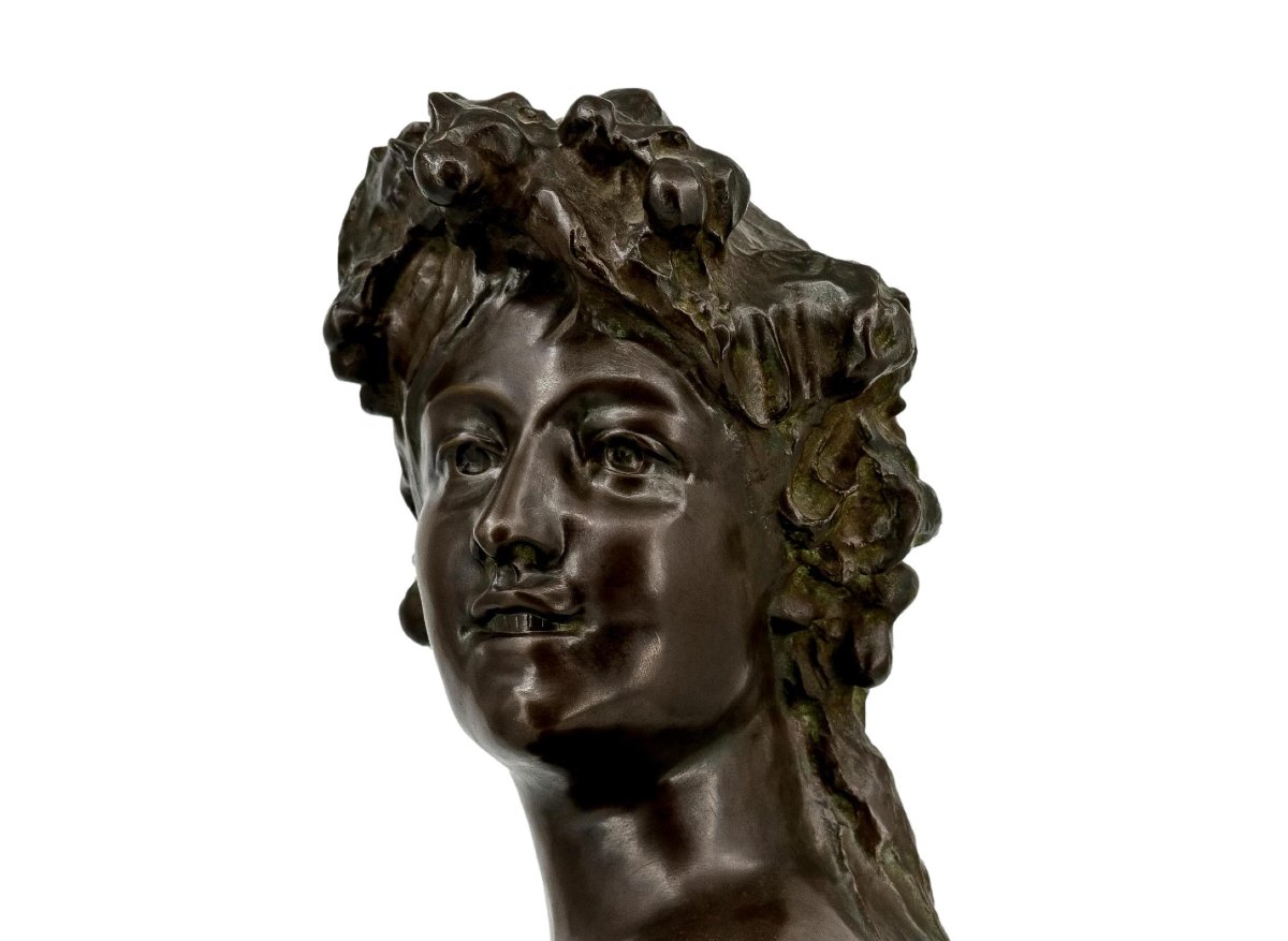Bronze Bust Of A Young Woman, Jef Lambeaux (1852-1908)-photo-5