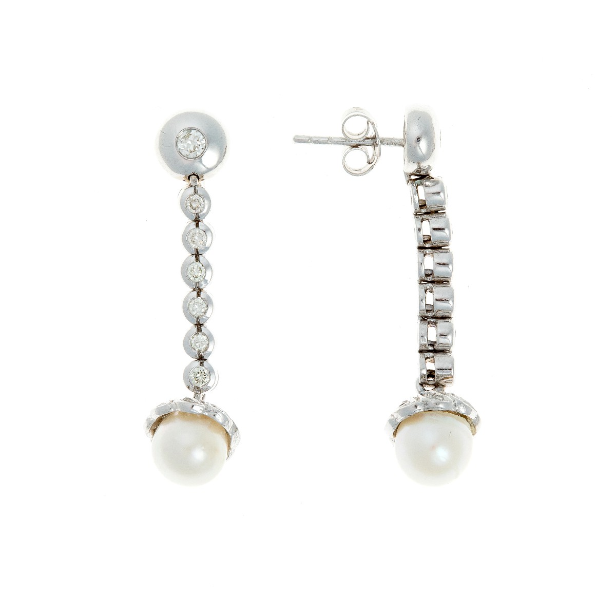 Paire De Boucles D’oreilles En Or 14 Ct Sertie De Diamants Et Perles-photo-2