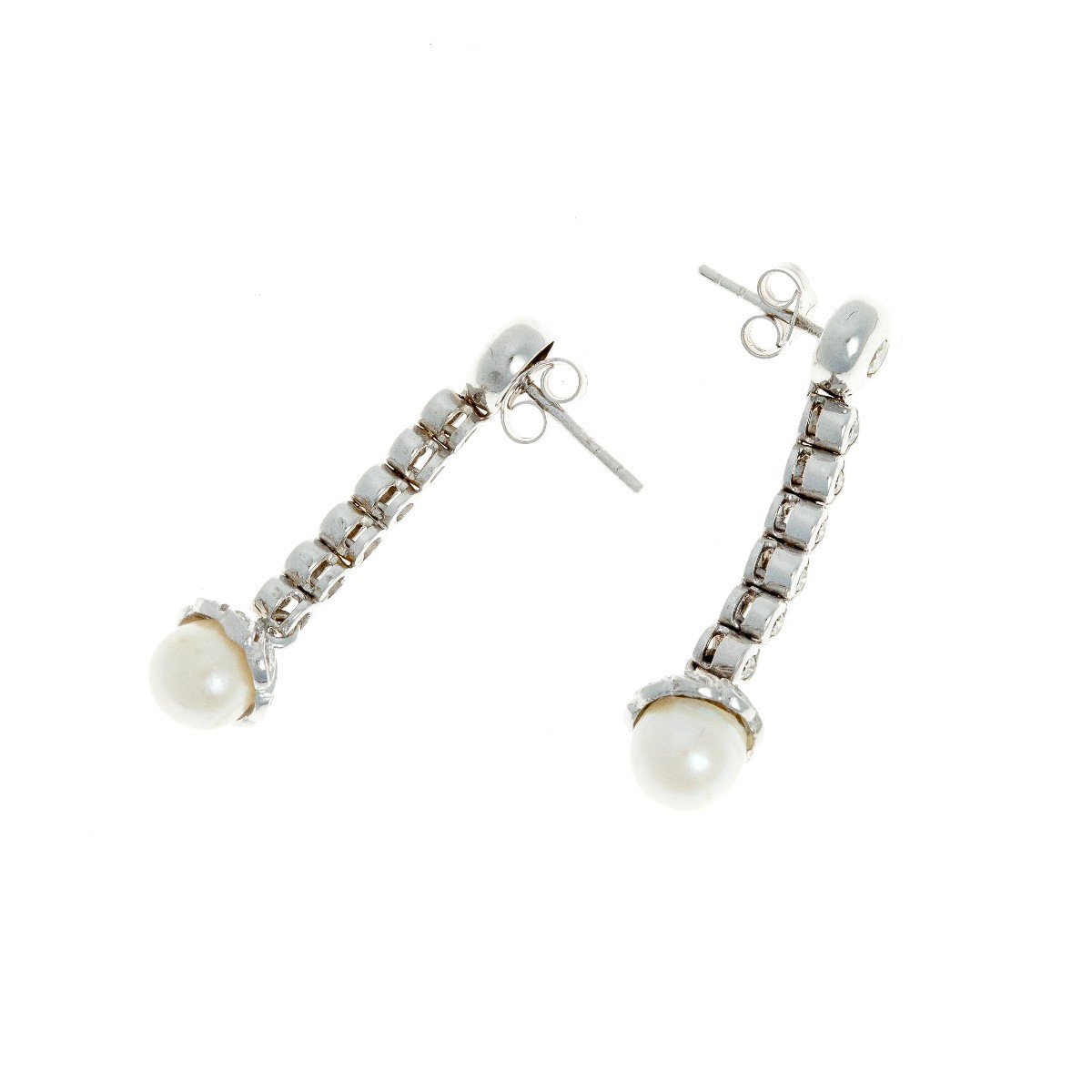 Paire De Boucles D’oreilles En Or 14 Ct Sertie De Diamants Et Perles-photo-3