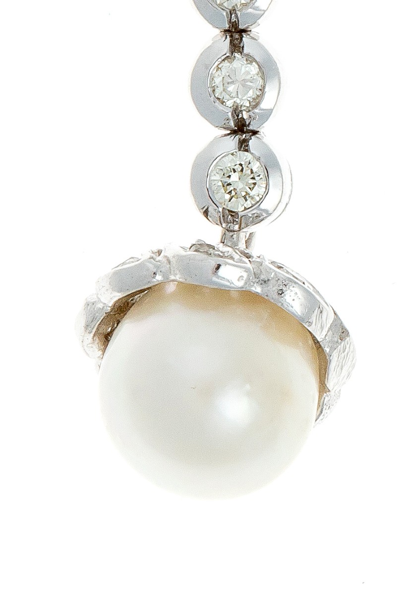 Paire De Boucles D’oreilles En Or 14 Ct Sertie De Diamants Et Perles-photo-4