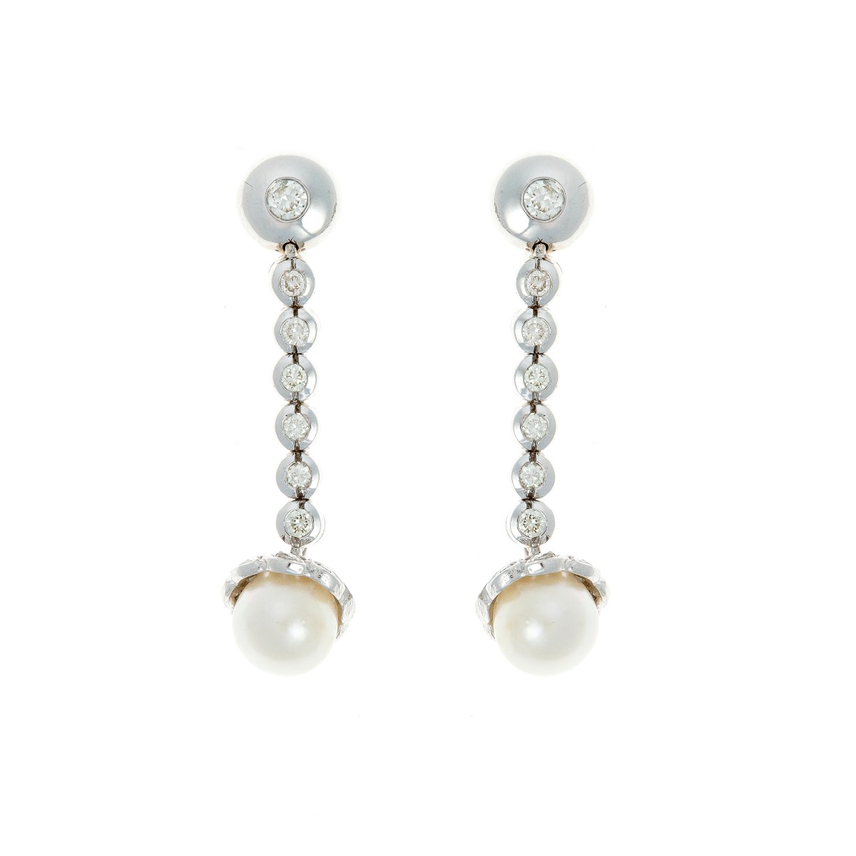 Paire De Boucles D’oreilles En Or 14 Ct Sertie De Diamants Et Perles