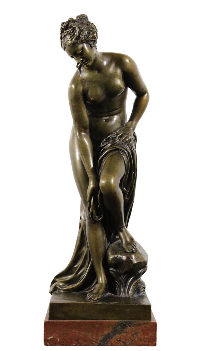 Sculpture en bronze patiné du 19e siècle « Le Bain » d'après Christophe Gabriel Allegrain