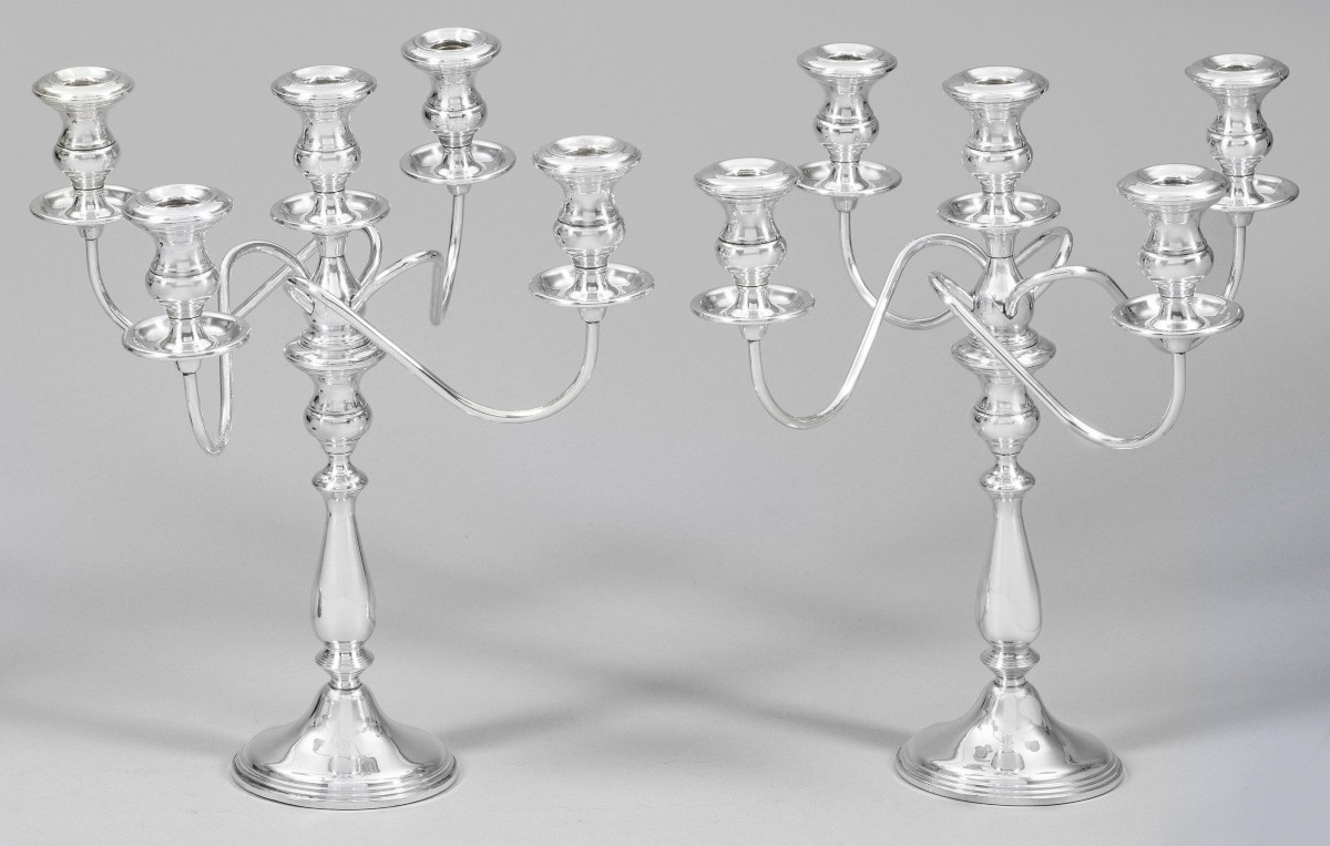 Large Pair Of 925 Sterling Silver Candlesticks