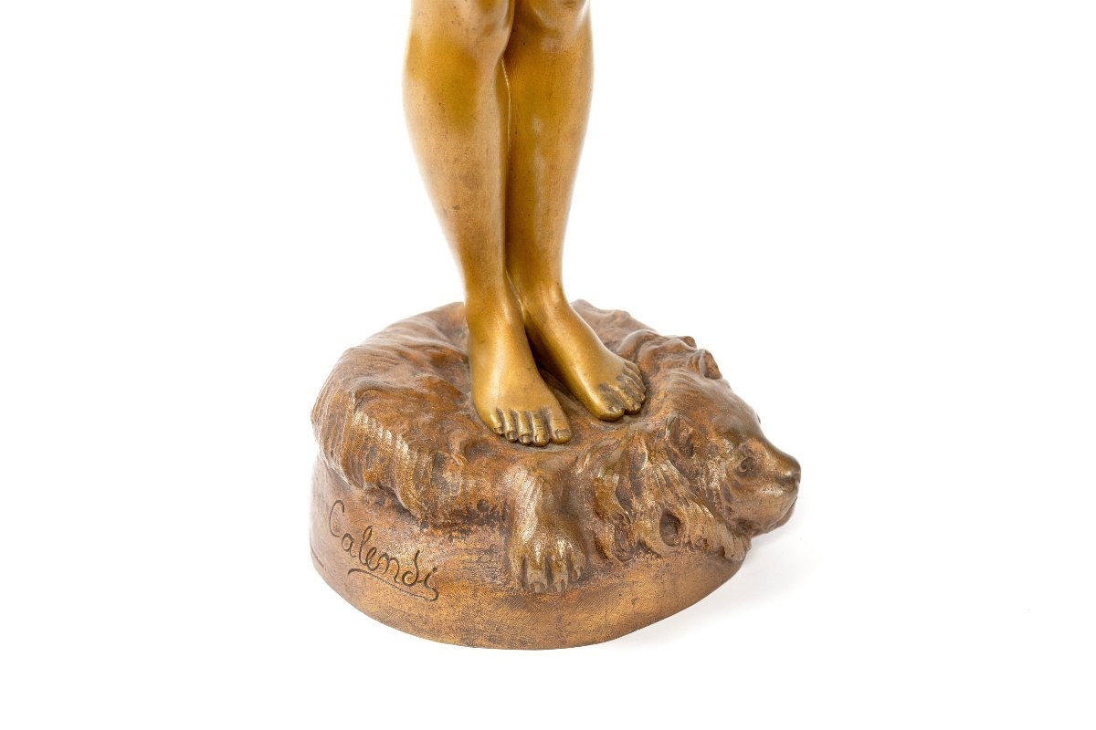 Art Deco Bronze Sculpture By A. Calendi "triumph Of Youth"-photo-3
