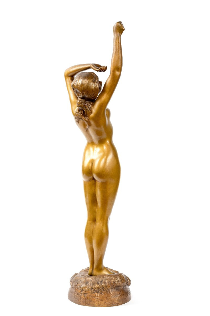 Art Deco Bronze Sculpture By A. Calendi "triumph Of Youth"-photo-2