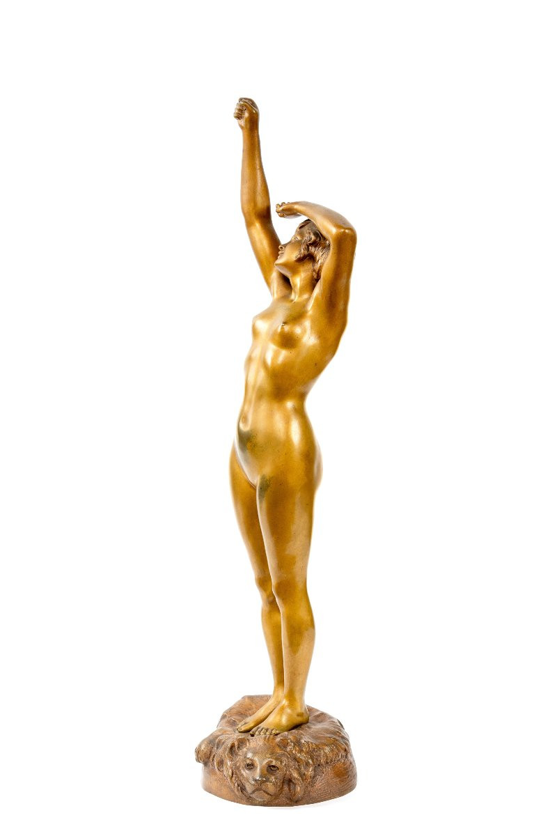 Art Deco Bronze Sculpture By A. Calendi "triumph Of Youth"-photo-3