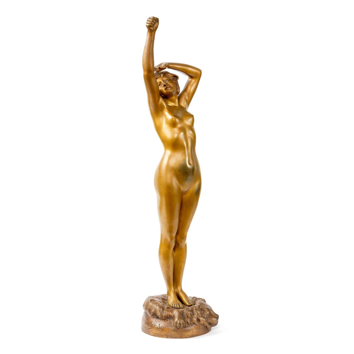 Art Deco Bronze Sculpture By A. Calendi "triumph Of Youth"