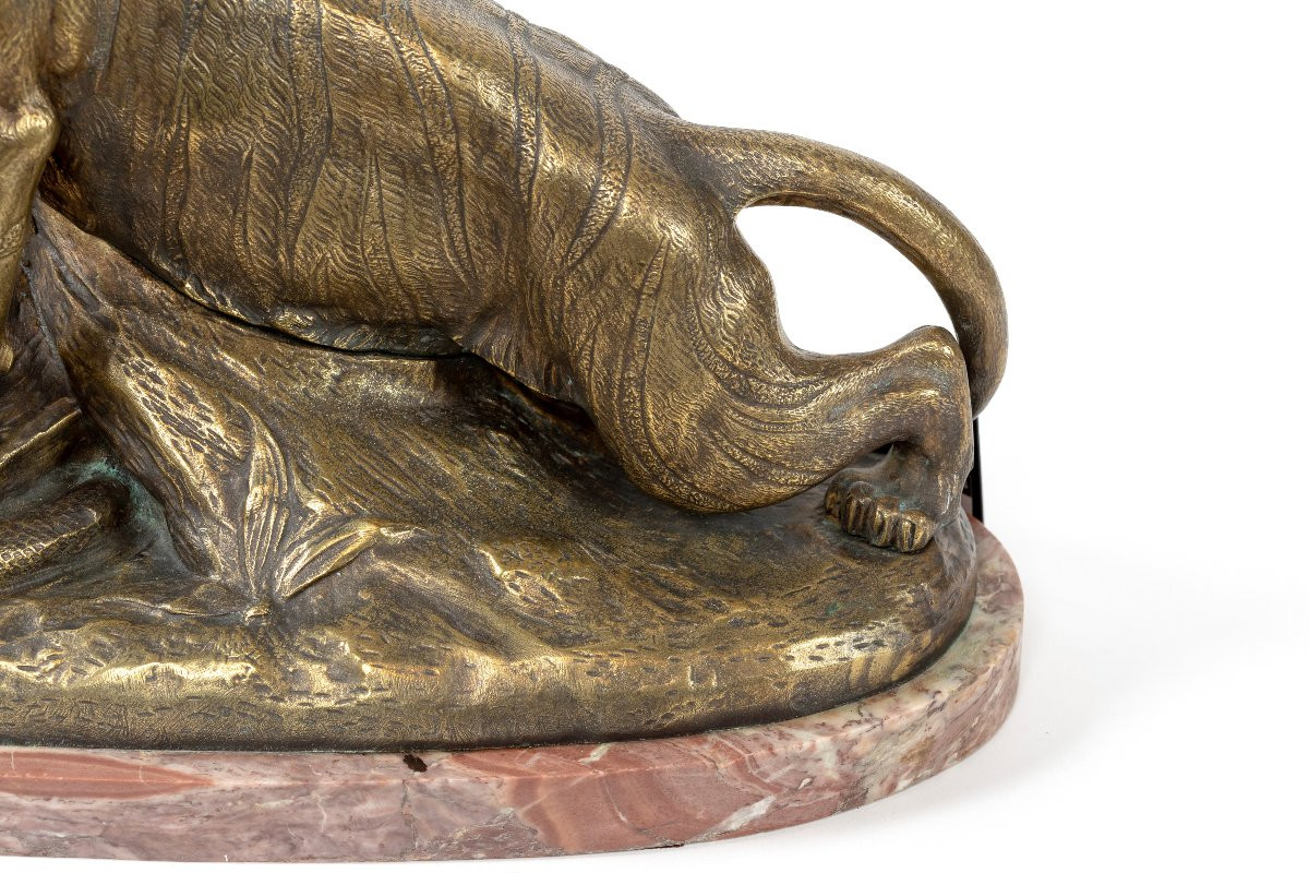 Bronze Sculpture "tiger And Snake" By Robert Bousquet-photo-4