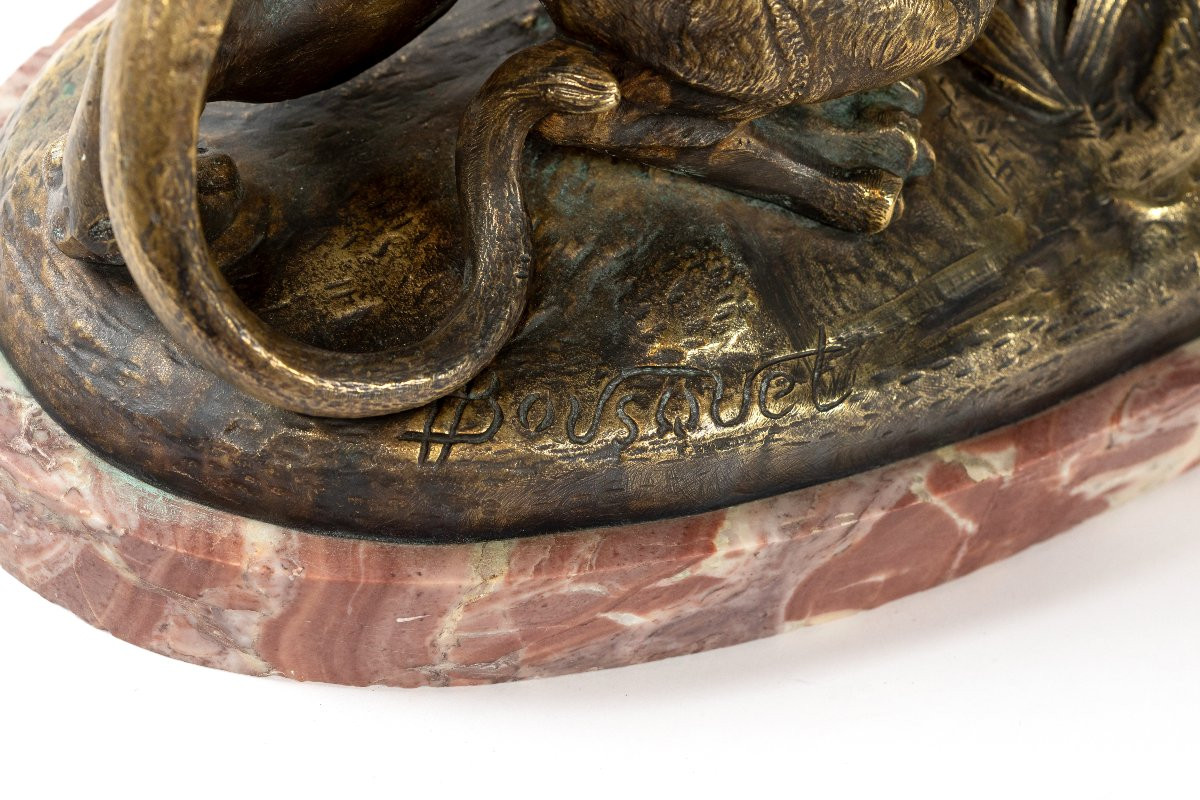 Bronze Sculpture "tiger And Snake" By Robert Bousquet-photo-3