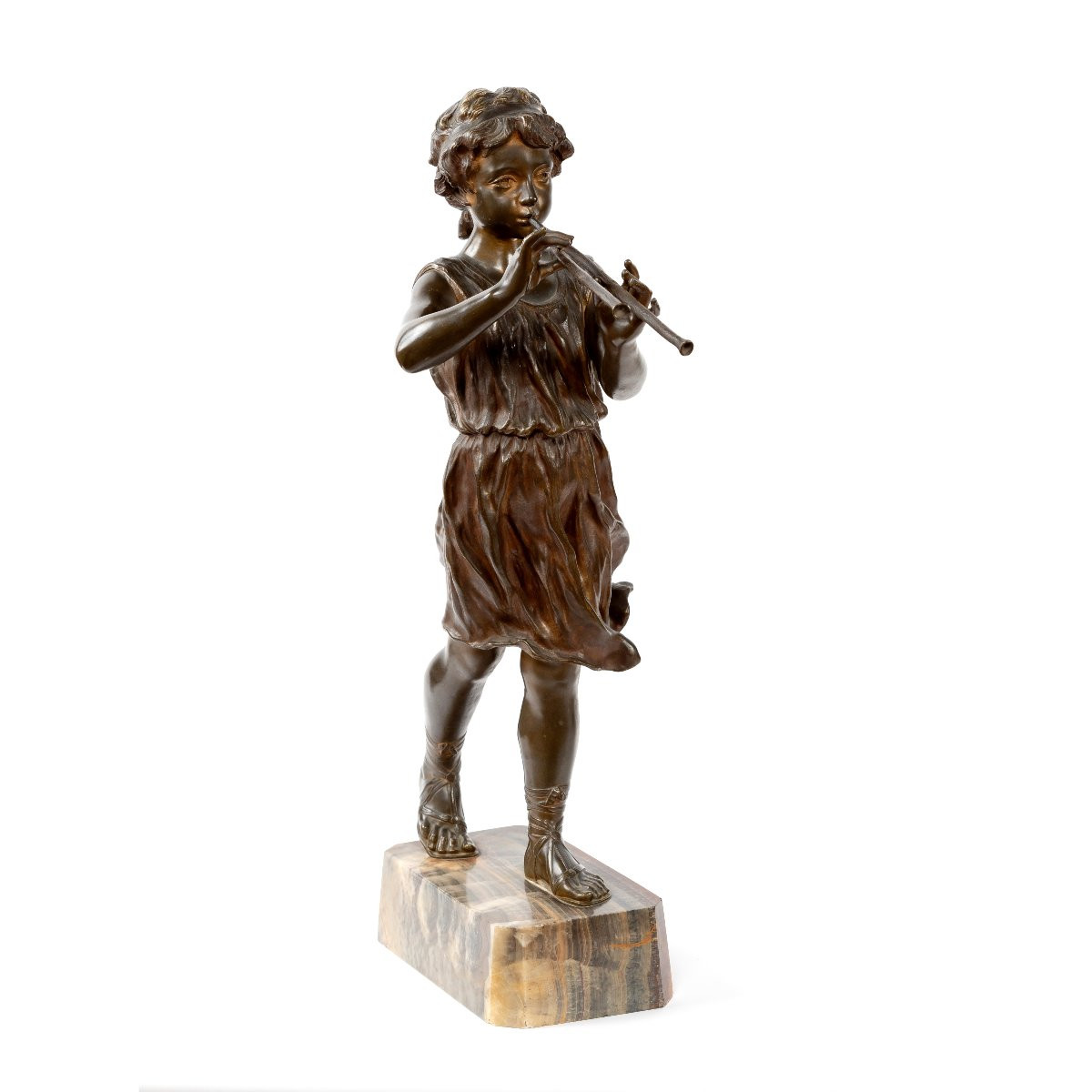 Bronze Sculpture Of A Young Musician Girl Signed E. Marioton-photo-2